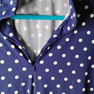 Lands End Blue Polka Dot Long Sleeve Swim Cover-Up Sz 2X Pockets